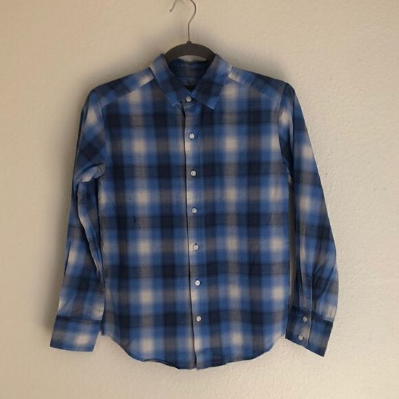 Vince Blue Check Button Down Top - M - Picture 1 of 8